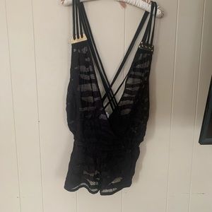 Beach bunny lace cover up black romper sm
